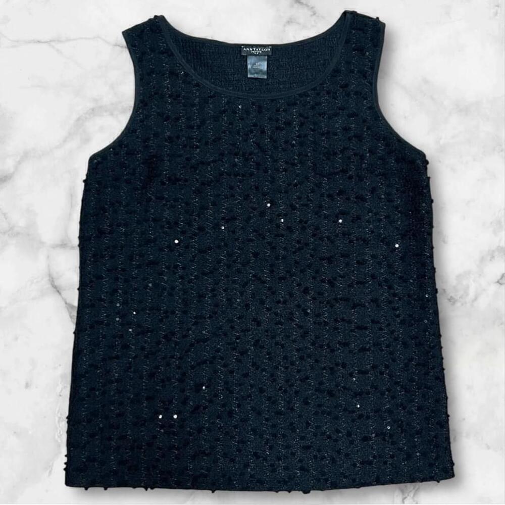 Ann Taylor Women's Black Sequence Tank Top Tee Size Small Petite